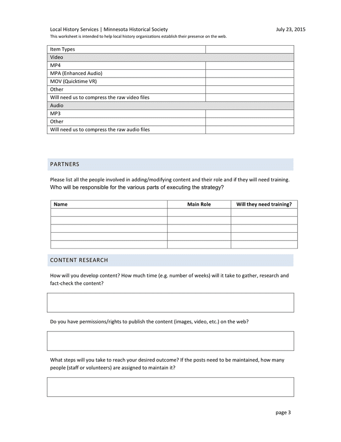 Social Media Strategy Worksheet in Word and Pdf formats - page 3 of 5