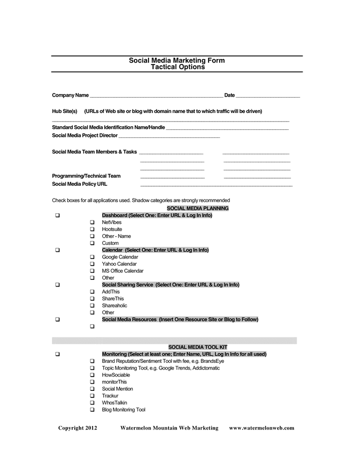 Social Media Marketing Plan Template - download free documents for PDF