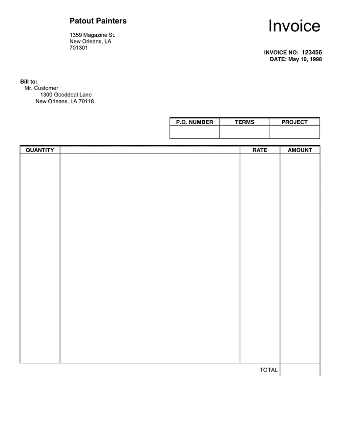 Blank Invoice template in Word and Pdf formats