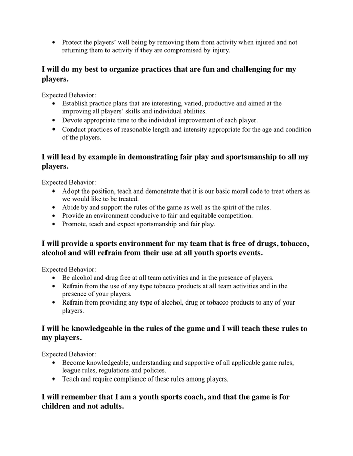 COACHES’ CODE OF CONDUCT in Word and Pdf formats - page 2 of 3