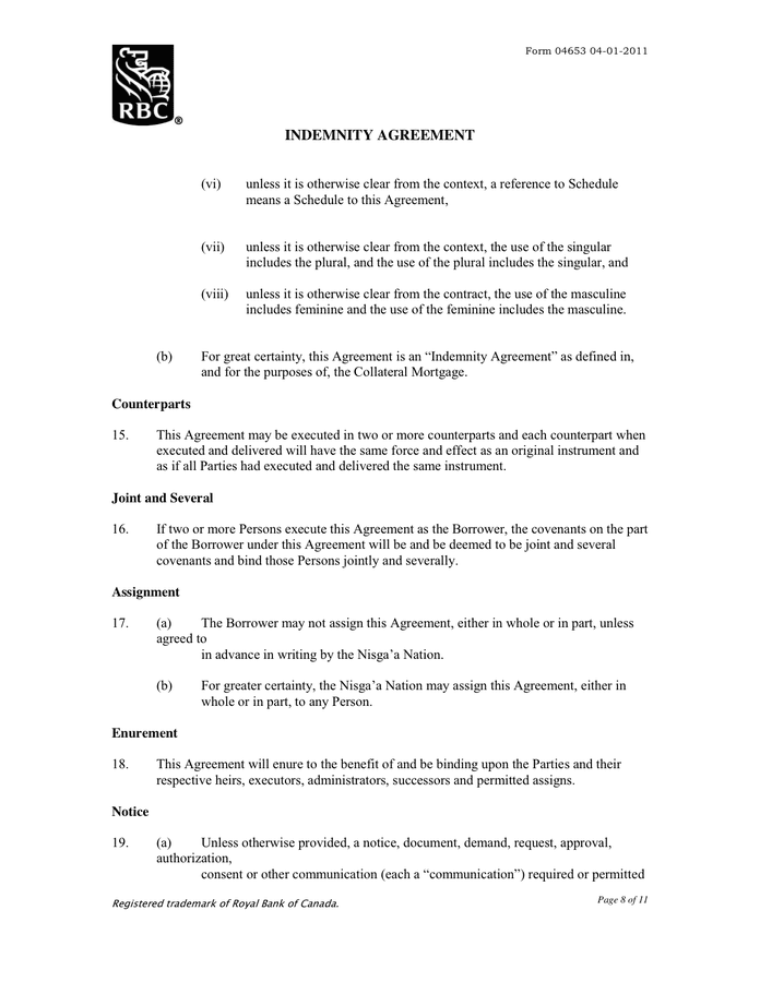 Indemnity Agreement In Word And Pdf Formats Page 8 Of 11 8637