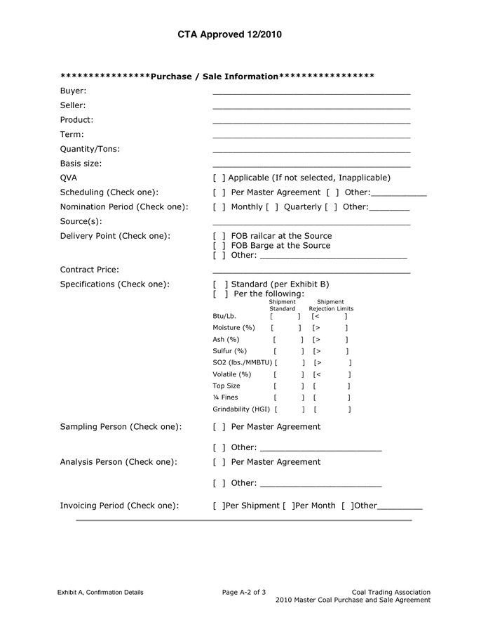 Master Coal Purchase And Sale Agreement In Word And Pdf Formats - Page 