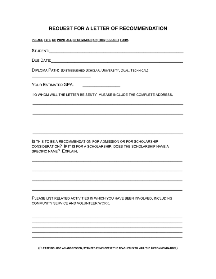 REQUEST FOR A LETTER OF in Word and Pdf formats