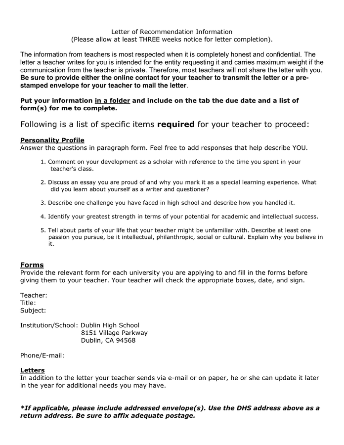 Avery Letter Of Recommendation Information In Word And Pdf Formats