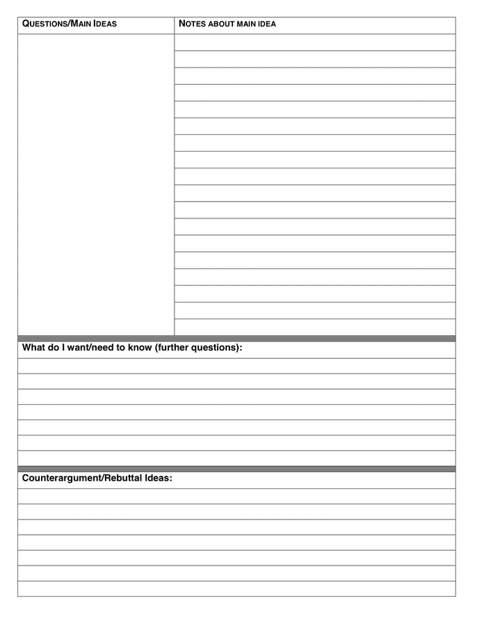 Cornell Notes sample in Word and Pdf formats - page 2 of 2