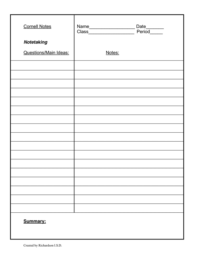 Cornell Notes in Word and Pdf formats - page 11 of 12