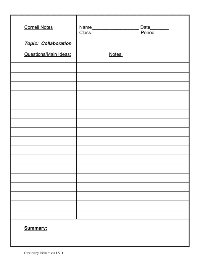 Cornell Notes in Word and Pdf formats - page 2 of 12