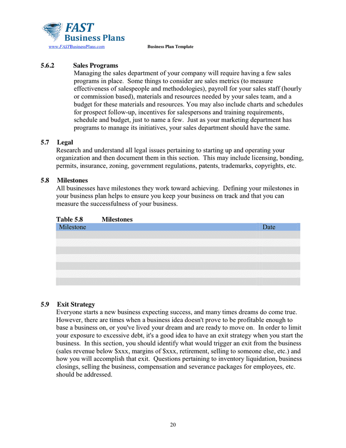 Business Plan Template in Word and Pdf formats - page 20 of 27