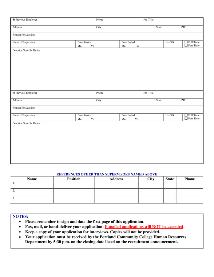 APPLICATION FOR EMPLOYMENT form in Word and Pdf formats - page 3 of 4