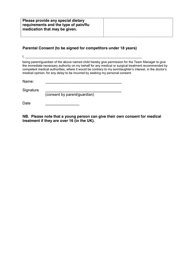 MEDICAL CONSENT FORM in Word and Pdf formats - page 2 of 2