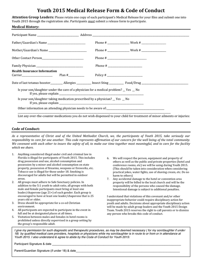 Medical Release Form in Word and Pdf formats