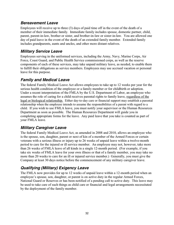 Sample Employee Handbook in Word and Pdf formats - page 32 of 35