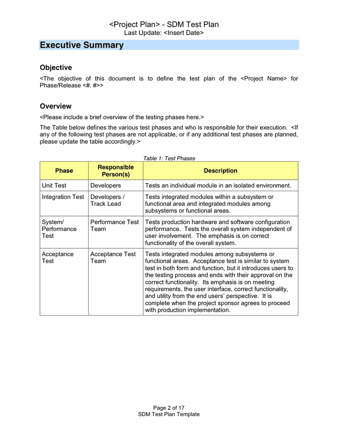 Test Plan Template In Word And Pdf Formats Page 2 Of 17