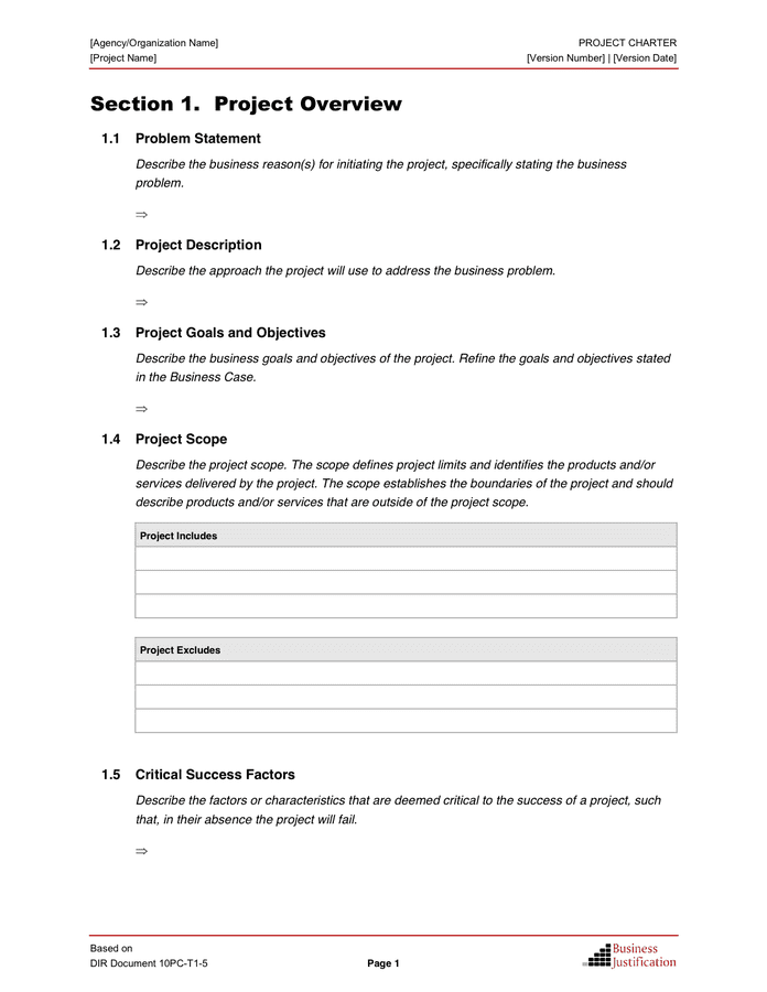 Project Charter Template in Word and Pdf formats - page 5 of 12