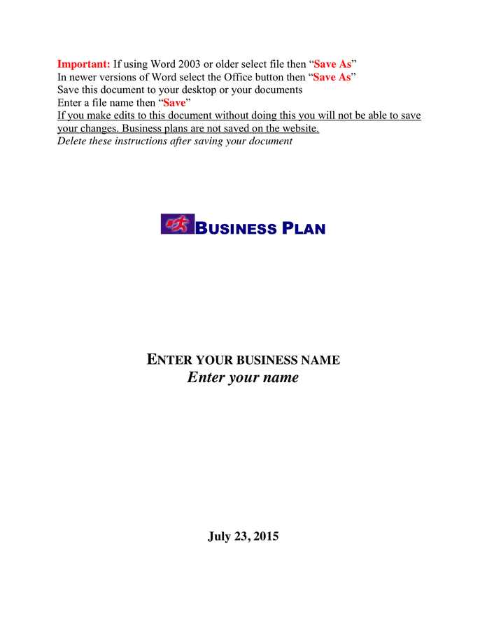 business plan example title