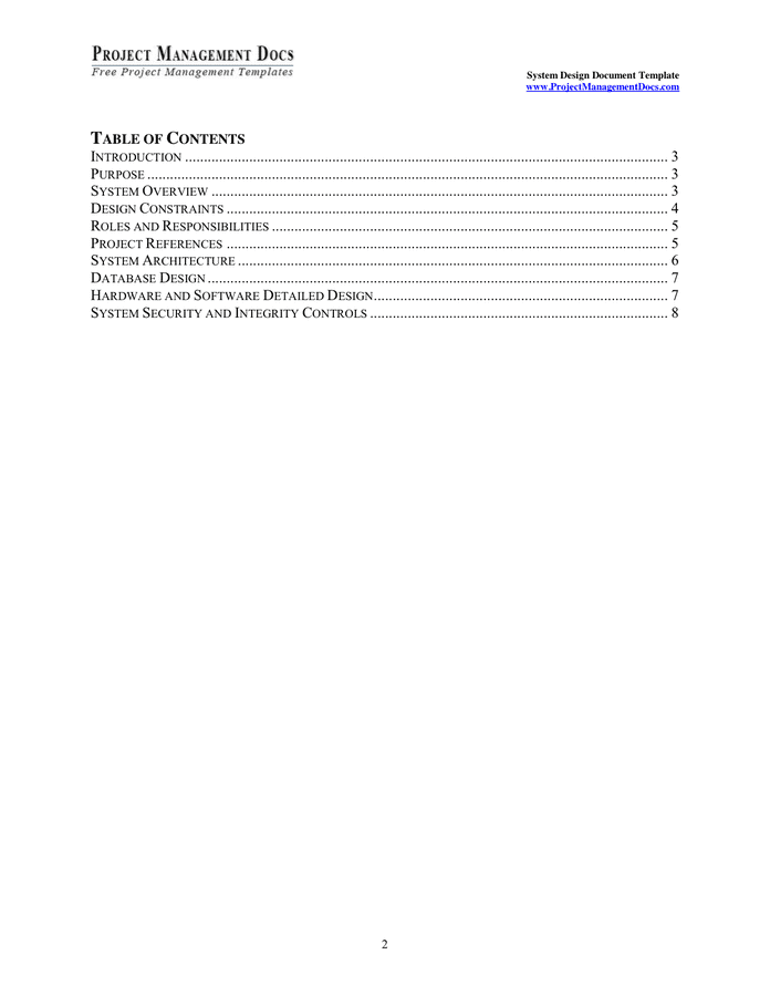 System Design Document Template In Word And Pdf Formats - Page 2 Of 10