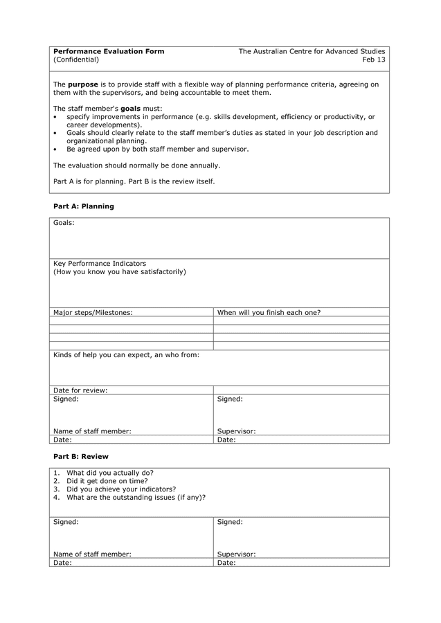 Performance Evaluation Form - download free documents for PDF, Word and ...