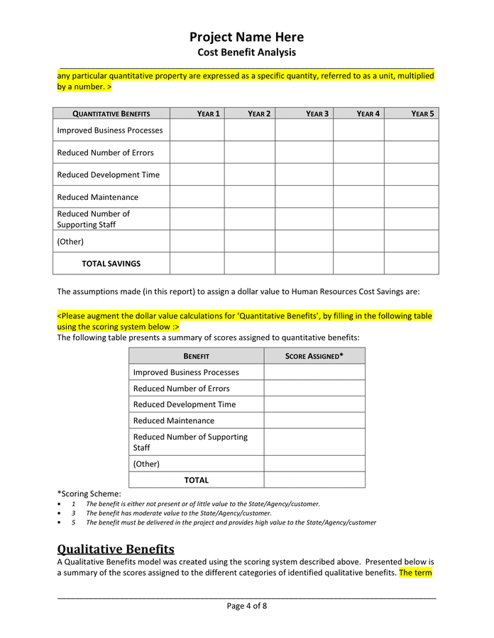 Cost Benefit Analysis in Word and Pdf formats page 4 of 8