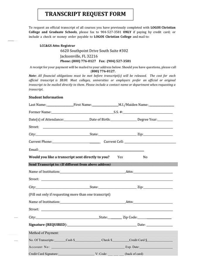 Caspa Transcript Request Form