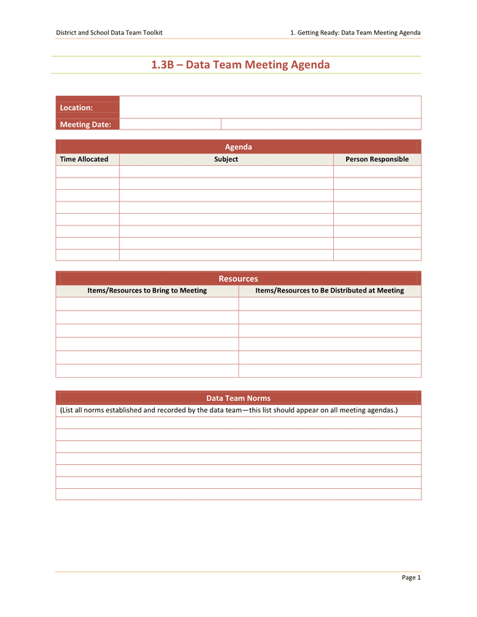 Data Team Meeting Agenda in Word and Pdf formats