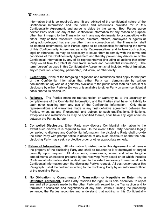 Confidentiality agreement in Word and Pdf formats - page 2 of 4