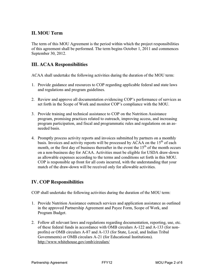 Memorandum Of Understanding Template In Word And Pdf Formats Page 2 Of 6 6695