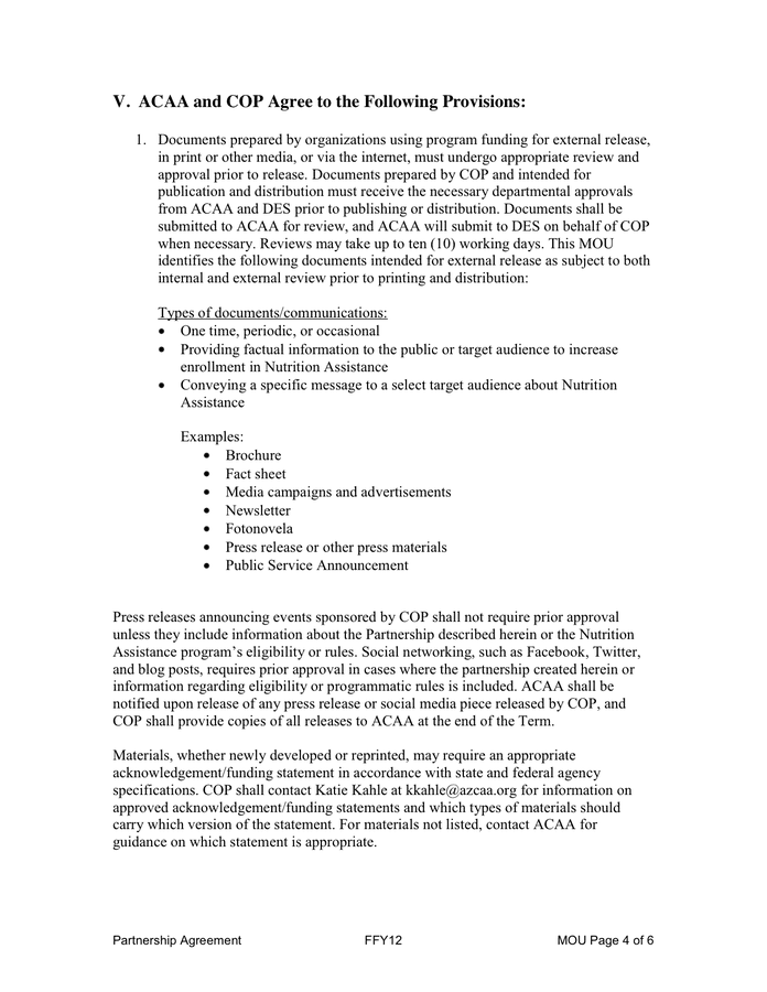 Memorandum of Understanding Template in Word and Pdf formats - page 4 of 6