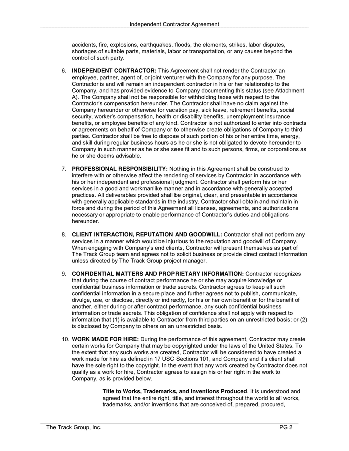 Independent Contractor Agreement in Word and Pdf formats - page 2 of 6