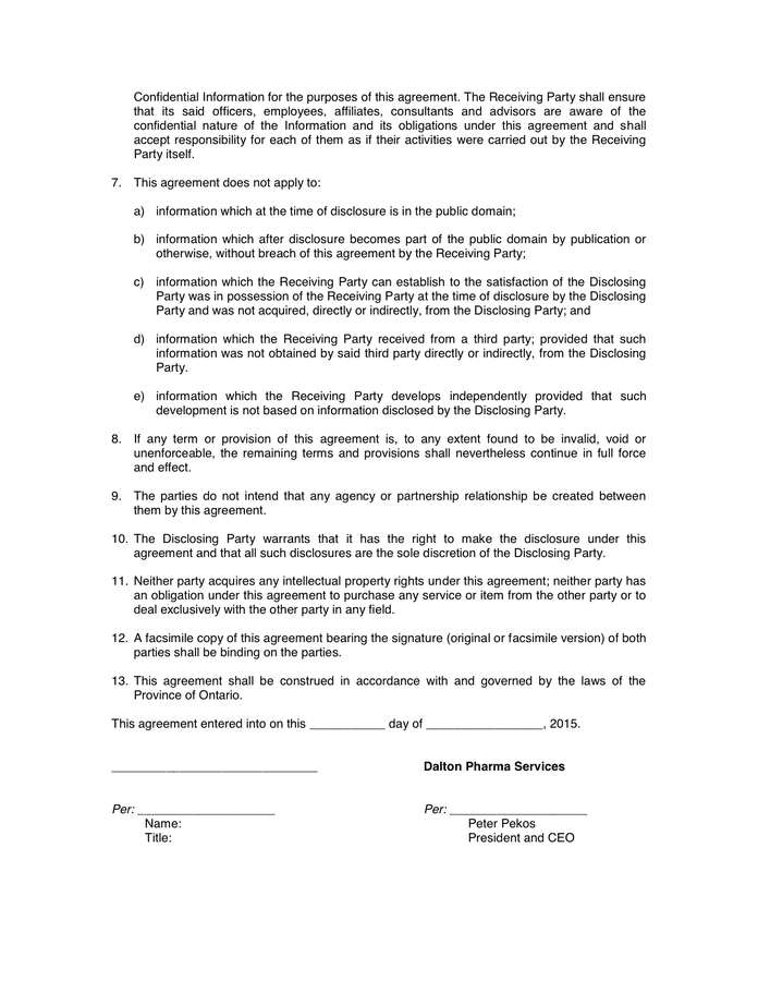 CONFIDENTIALITY AGREEMENT sample in Word and Pdf formats - page 2 of 2