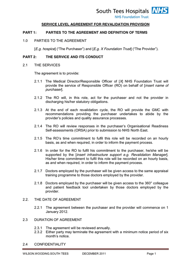 SERVICE LEVEL AGREEMENT in Word and Pdf formats