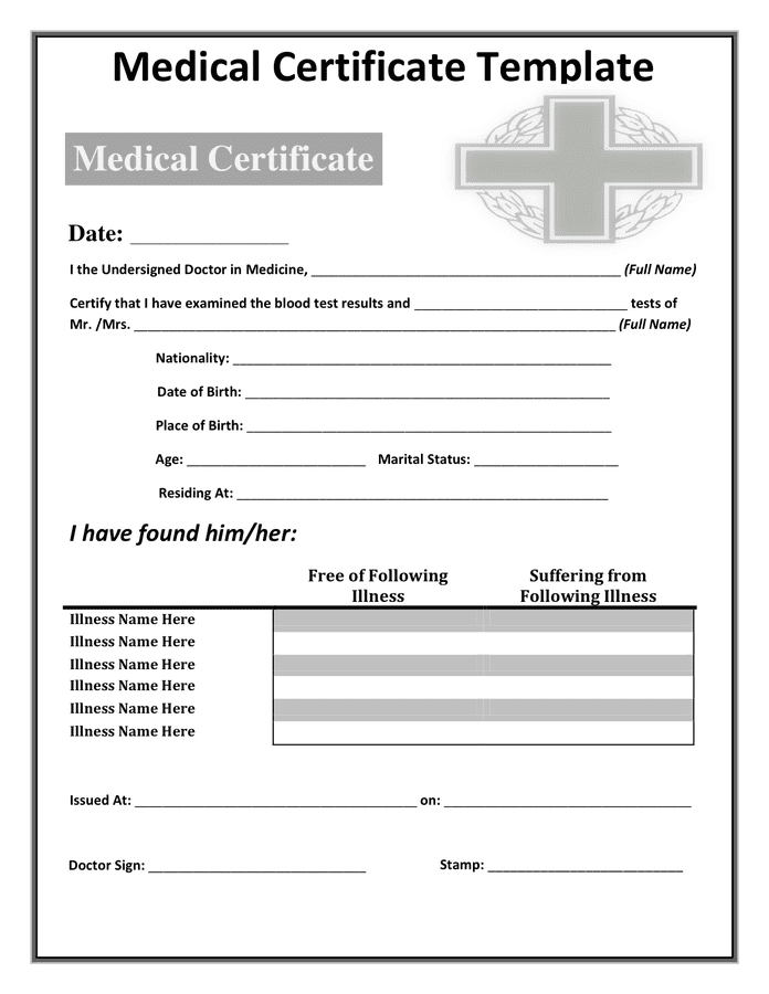 Medical Certificate Template In Word And Pdf Formats