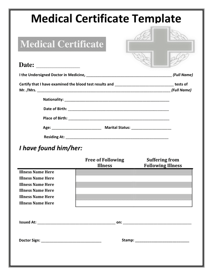 Medical Certificate Sample Download Free Documents For Pdf Word And Excel 8337