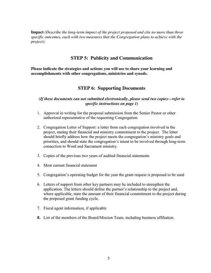 GRANT PROPOSAL GUIDELINES in Word and Pdf formats - page 5 of 5