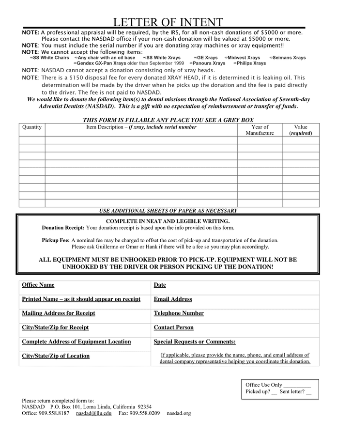 Letter of Intent Form in Word and Pdf formats