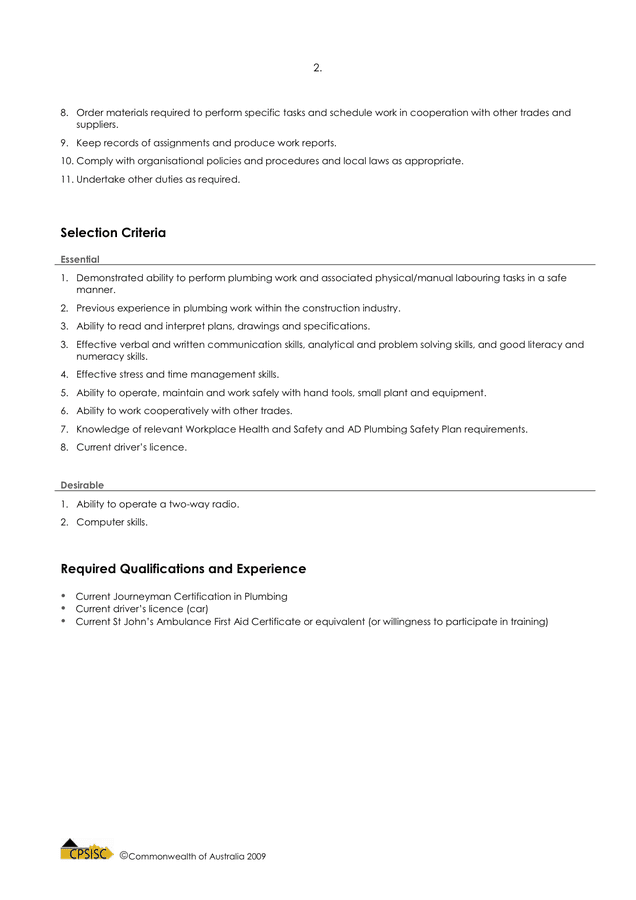 Job Description template in Word and Pdf formats - page 2 of 2