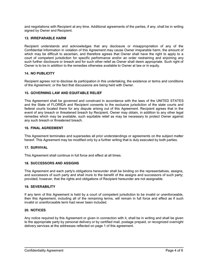 CONFIDENTIALITY AGREEMENT sample in Word and Pdf formats - page 4 of 6