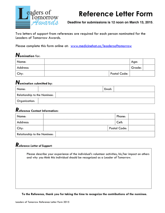 Reference Letter Form in Word and Pdf formats