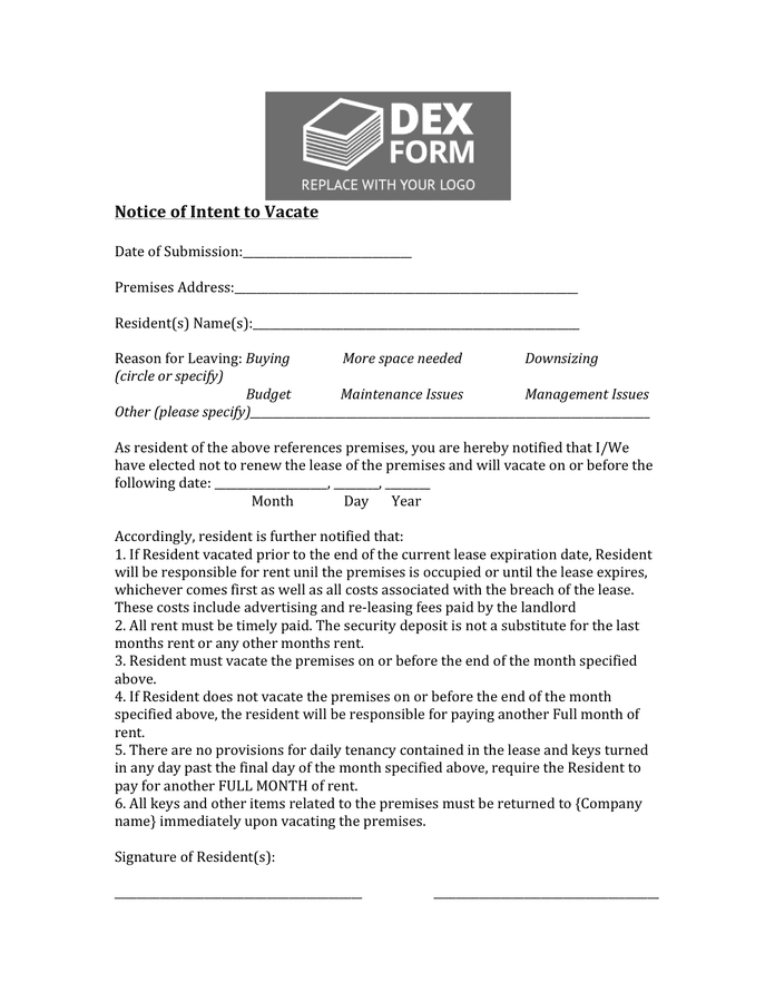 Notice of intent to vacate page 1