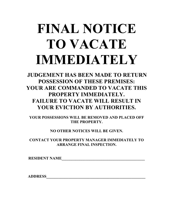 Final notice to vacate immediately template page 1