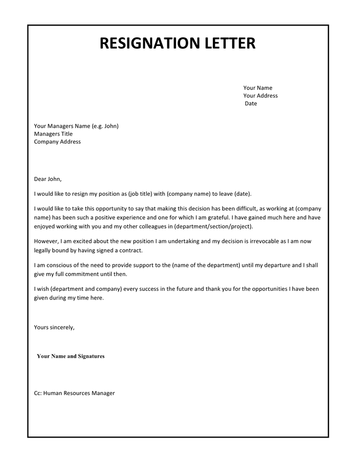 Resignation Letter Example In Word And Pdf Formats