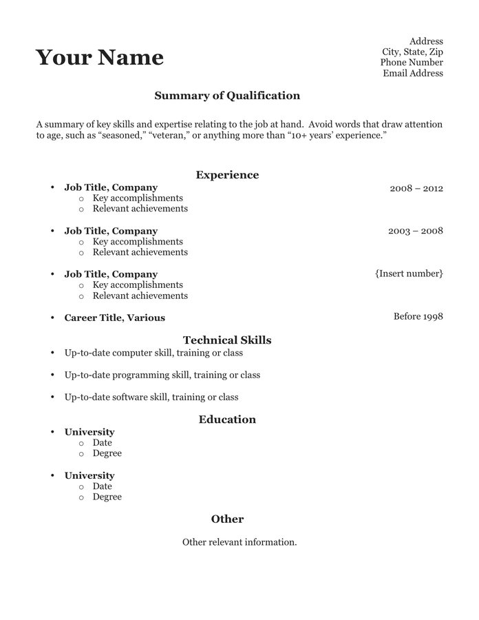 simple free resume download