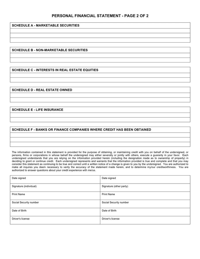 personal-financial-statement-form-in-word-and-pdf-formats-page-2-of-2 for Free Printable Personal Financial Statement Form Personal financial statement form in Word and Pdf formats - page 2 of 2 for Free Printable Personal Financial Statement Form