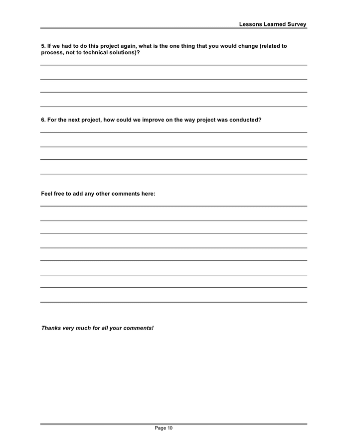 Lessons learned survey template in Word and Pdf formats - page 10 of 10