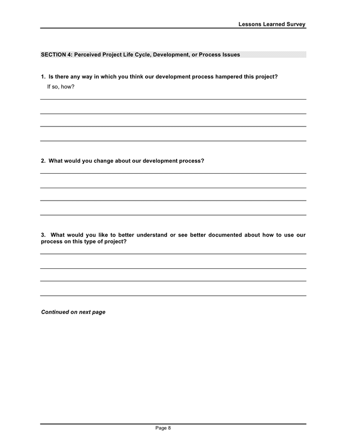 Lessons learned survey template in Word and Pdf formats - page 8 of 10