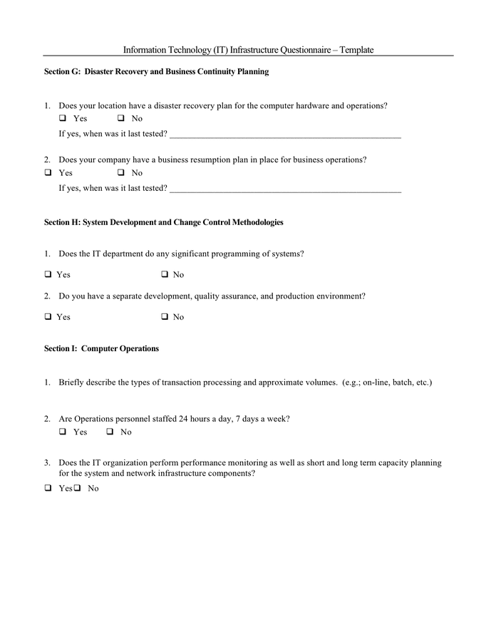 IT infrastructure questionnaire template in Word and Pdf formats - page ...