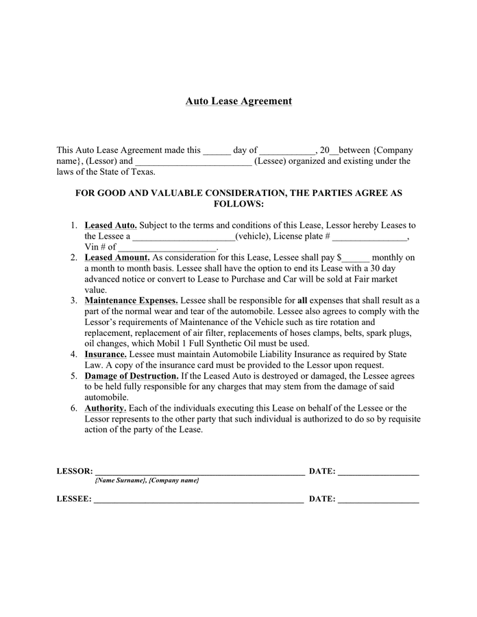 Free Printable Vehicle Lease Agreement Free Printable 14 Vehicle 