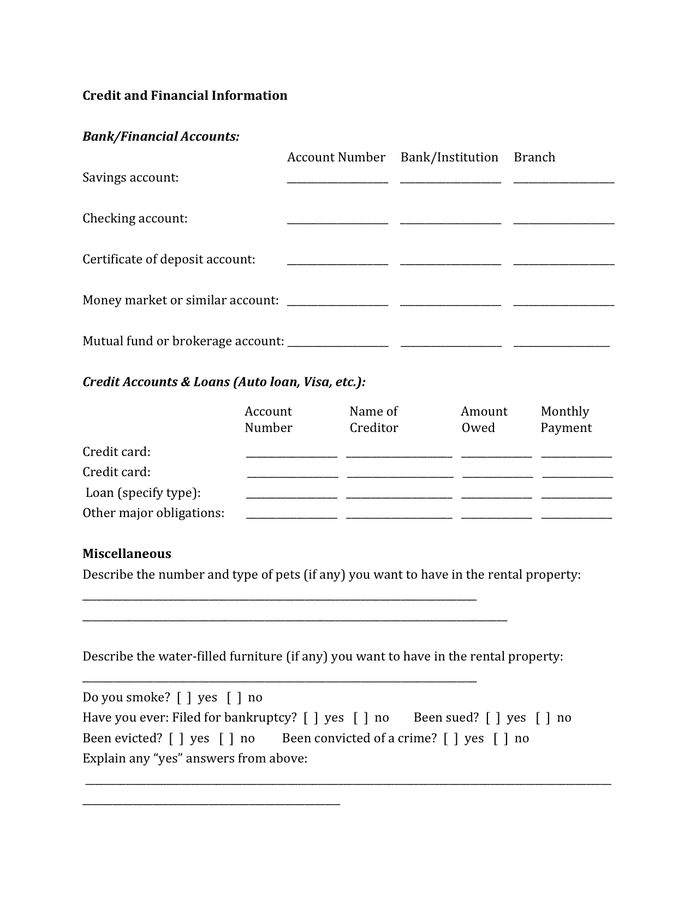 Rental application template in Word and Pdf formats - page 3 of 4