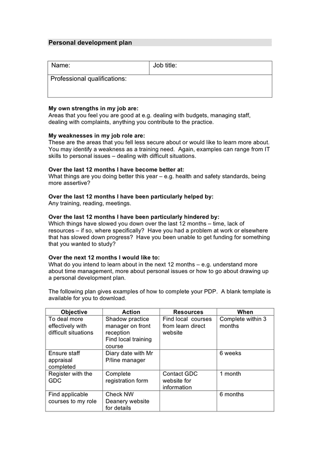 personal development plan journal pdf