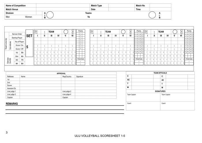 Volleyball Scoresheet Form In Word And Pdf Formats Page 3 Of 4 8361
