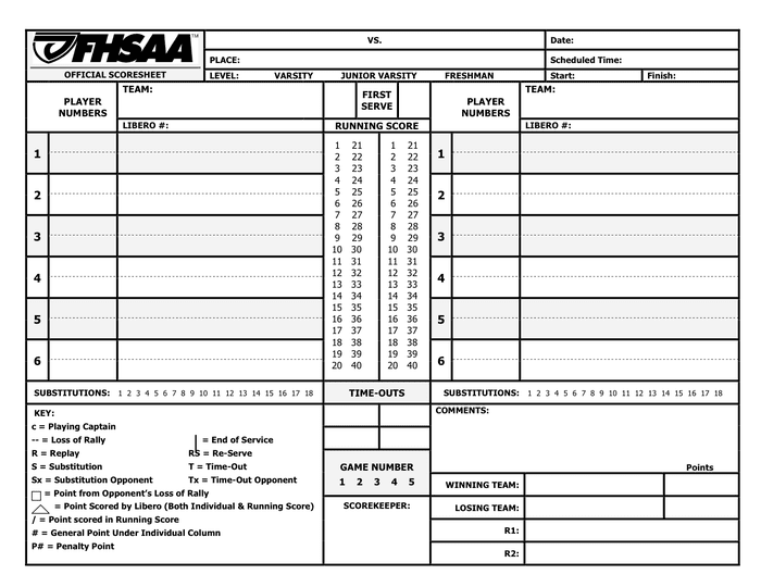 Downloadable Printable Volleyball Score Sheet Pdf Printable Templates